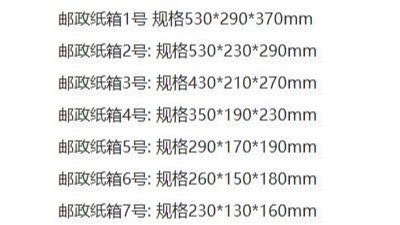 1~12號(hào)紙箱的尺寸大小